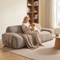HOMCOM Sofá 3 Lugares em Chenille 244 cm, Sofá de Sala Moderno, Assento e Apoios de Braços Largos, Molas Ensacadas, Castanho Claro(m-4)