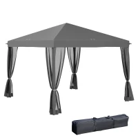 Outsunny Tonnelle pop-up Barnum Pliant Style Colonial 3 x 3 m 4 moustiquaires + Sac de Transport gris(m-12)