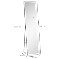 HOMCOM Miroir sur pied ou mural intensité et couleur réglable avec télécommande 40 x 37 x 157,5H cm argenté(m-3)