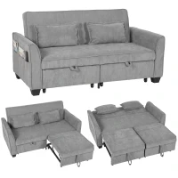 HOMCOM Canapé-lit 2 places, canapé convertible 4-en-1 en L avec dossier réglable et poches latérales, Gris(m-7)