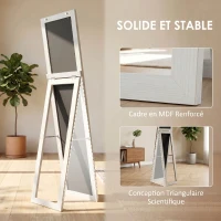 HOMCOM Miroir sur pied mural ou à poser rectangulaire avec cadre en bois pour salon chambre à coucher 37 x 155 cm blanc(m-7)