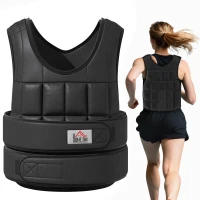 HOMCOM Giubbotto Zavorrato 20kg Unisex 38 Pesi Singoli, Imbottitura, Chiusure con Velcro, Nero(m-1)