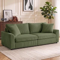 HOMCOM Canapé 3 places 212 cm avec 2 coussins à ressorts, tissu velours côtelé, pour salon, chambre, bureau à domicile, vert(m-2)