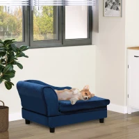 PawHut Sofá para mascotas con almacenamiento, cojín suave, hasta 15 kg de capacidad, revestimiento de peluche, armazón de madera dura, Azul(m-6)