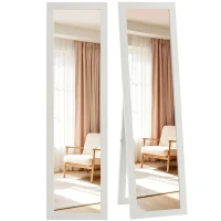 HOMCOM Miroir sur pied mural ou à poser rectangulaire avec cadre en bois pour salon chambre à coucher 37 x 155 cm blanc(m-12)