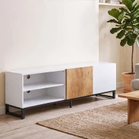 HOMCOM Móvel TV 140 cm Móvel para Televisor até 139,7 cm 2 Portas com Fecho Suave e Prateleiras Reguláveis Branco(m-2)