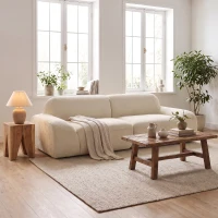 HOMCOM Canapea 3 locuri din chenille 244 cm, canapea modernă pentru living, șezut și brațare late, arcuri individuale (pocket), crem(m-5)