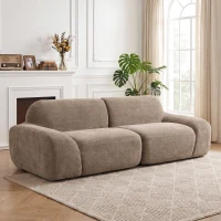 HOMCOM Sofá 3 Lugares em Chenille 244 cm, Sofá de Sala Moderno, Assento e Apoios de Braços Largos, Molas Ensacadas, Castanho Claro(m-2)