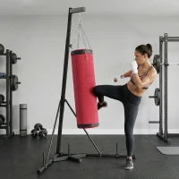 SPORTNOW Supporto Sacco Boxe Regolabile con Base Triangolare e Sacco da Boxe, in Acciaio e Tela, 175x91x185-231 cm, Rosso(m-8)
