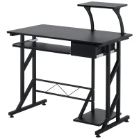 HOMCOM Birou pentru Calculator cu Sertar, Tavă Glisantă pentru Tastatură și Raft, 90x50x100cm, Negru(m-1)
