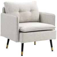 HOMCOM Fauteuil scandinave dossier capitonné avec passepoil en tissu 76 x 68 x 80 cm crème et pieds en métal noir et doré(m-1)