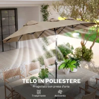 Outsunny Ombrellone da Giardino Doppio Inclinabile con Apertura a Manovella, 295x152x222 cm, Cachi(m-7)