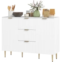 HOMCOM Buffet móvel de cozinha para arrumação com 3 gavetas, prateleiras ajustáveis, armários com portas caneladas, 120 x 40 x 90 cm, branco(m-7)