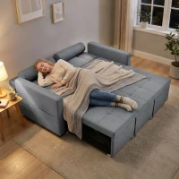 HOMCOM Canapé convertible 2 places 3 en 1 canapé-lit avec lit gigogne double dossier réglable 2 coussins 80,5x137,5x84cm gris(m-9)