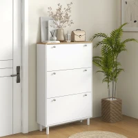 HOMCOM Sapateira 24 Pares Armário de Calçados Estreito com 3 Gavetas Basculantes Prateleiras Ajustáveis Branco(m-6)