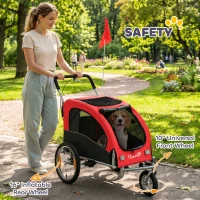 PawHut Remorque Vélo Chien 2-en-1 pour Chien Moyen avec Suspension, Pneus à Dégagement Rapide, Réflecteurs, 160x71x101cm, Rouge(m-8)