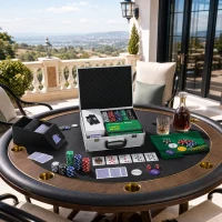 SPORTNOW Mallette de Poker Coffret de Poker Complet 300 Jetons, Cartes à Jouer, Dés, Dealer, Tapis, Clés, Boîtier en ABS, Argent(m-11)
