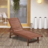 Outsunny Bain de Soleil transat Style Colonial Dossier réglable 3 Positions roulettes Tablette Support Bois Sapin(m-10)