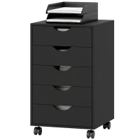HOMCOM Caisson bureau mobile, meuble rangement bureau sur roulettes, 5 tiroirs, 40 x 40 x 67 cm, noir(m-12)