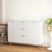 HOMCOM Buffet móvel de cozinha para arrumação com 3 gavetas, prateleiras ajustáveis, armários com portas caneladas, 120 x 40 x 90 cm, branco(m-2)