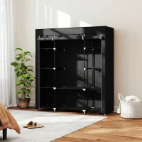 HOMCOM Armoire de rangement penderie en tissu pliable avec barre de suspension et étagères, 150 x 43 x 162,5 cm, noir(m-2)