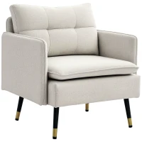 HOMCOM Fauteuil scandinave dossier capitonné avec passepoil en tissu 76 x 68 x 80 cm crème et pieds en métal noir et doré(m-11)