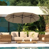 Outsunny Ombrellone da Giardino Doppio Inclinabile con Apertura a Manovella, 295x152x222 cm, Cachi(m-10)