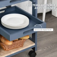 HOMCOM Chariot de service desserte de cuisine à roulettes 2 plateaux amovibles, tiroir, étagère chêne clair gris(m-5)