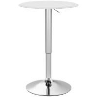 HOMCOM Tavolo Bar Rotondo Ø63 cm, Regolabile in Altezza 67-93cm con Struttura in Metallo, Piano Girevole 360°, per Cucina Sala da Pranzo, Bianco(m-1)