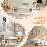 HOMCOM Ensemble 3 pièces table et 2 chaises pour enfant avec plateau réversible tableau noir, panier de rangement, étagères(m-7)