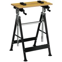 HOMCOM Banc de lucru pliabil cu 4 menghine, înălțime și unghi reglabile, capacitate 100 kg, negru și lemn(m-7)