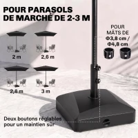 Outsunny Pied de parasol carré support parasol remplissage eau sable avec roues pour terrasse en PE 54,5 x 54,5 x 46,5 cm noir(m-5)