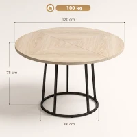 HOMCOM Masă de Dining Rotundă pentru 4–6 Persoane, Ø 120 x 75 cm, Masă de Bucătărie cu Picioare Conice din Metal, Lemn Natural(m-3)