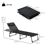 Outsunny Lot de 2 bain de soleil transat pliable dossier inclinable multi-positions acier lacets élastiques textilène noir(m-3)