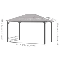 Outsunny Tonnelle pavillon de jardin avec toit rigide polycarbonate imperméable 4 parois latérales anti-UV moustiquaires 4 x 3 m gris foncé et noir(m-4)