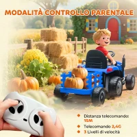 AIYAPLAY 2 in 1 Trattore Elettrico per Bambini 3-8 Anni con Rimorchio Staccabile, Telecomando, Musica, Luci, Blu(m-5)