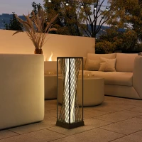 Outsunny Lampadaire solaire extérieur en résine tressée, lampadaire sans fil rechargeable avec capteur de lumière, 77 cm, gris(m-10)