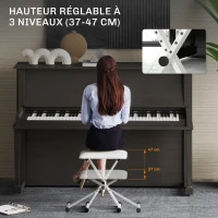 HOMCOM Tabouret piano pliable, banc piano réglable en hauteur, siège rembourré en PU, 39 x 29 x 37-47 cm, blanc(m-5)