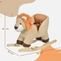 HOMCOM Cheval à Bascule modèle Lion Fonction Musicale Selle Grand Confort Peluche Courte Douce Pour Enfants 18-36 Mois Bois peuplier Marron dim. 68L x 35l x 50H cm(m-3)