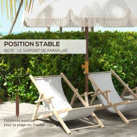 Outsunny Parasol de plage parasol d'extérieur rond parasol à frange protection UV 40 + avec 8 baleines gris clair(m-6)