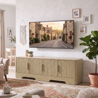 HOMCOM Mueble TV 152 cm para Televisor de hasta 152,4 cm 4 Puertas Acanaladas y Estantes Regulables Roble(m-10)