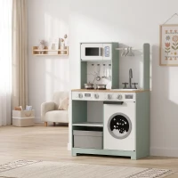 AIYAPLAY Bucătărie pentru copii jucărie de rol, set de joacă cu aragaz, chiuvetă, cuptor cu microunde, 5 accesorii, verde(m-2)