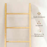 HOMCOM Porte-Serviettes Bambou avec Panier à Linge, Échelle Porte-Serviettes avec 1 Panier à Linge, 43 x 35 x 133 cm, Crème(m-7)