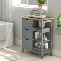 HOMCOM Chariot desserte de cuisine à roulettes plan de travail en bois 3 tiroirs et 1 plateau amovible 67 x 37 x 85,5 cm gris(m-9)