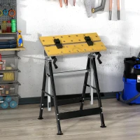HOMCOM Établi pliant avec 4 mors, hauteur et inclinaison réglables, capacité 100 kg, noir et bois(m-6)