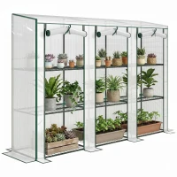 Outsunny Serre de jardin avec étagères à 3 niveaux serre de balcon 3 portes enroulables zippées 215 x 46 x 151 cm blanc(m-12)