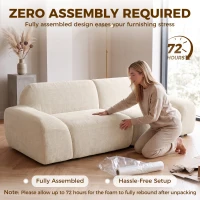 HOMCOM Canapé 3 Places en Chenille 244 cm, Canapé Salon Moderne, Assise et Accoudoirs Larges, Ressorts Ensachés, Crème(m-4)