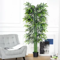 Outsunny Bambou Artificiel XXL 1,80H m arbre artificiel Feuilles denses réalistes Pot Inclus Noir Vert(m-8)