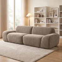 HOMCOM Sofá 3 Lugares em Chenille 244 cm, Sofá de Sala Moderno, Assento e Apoios de Braços Largos, Molas Ensacadas, Castanho Claro(m-6)
