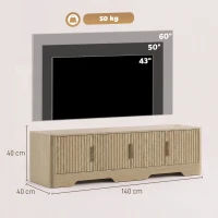 HOMCOM Móvel TV 152 cm Móvel para Televisor até 152,4 cm 4 Portas Caneladas e Prateleiras Ajustáveis Carvalho(m-3)